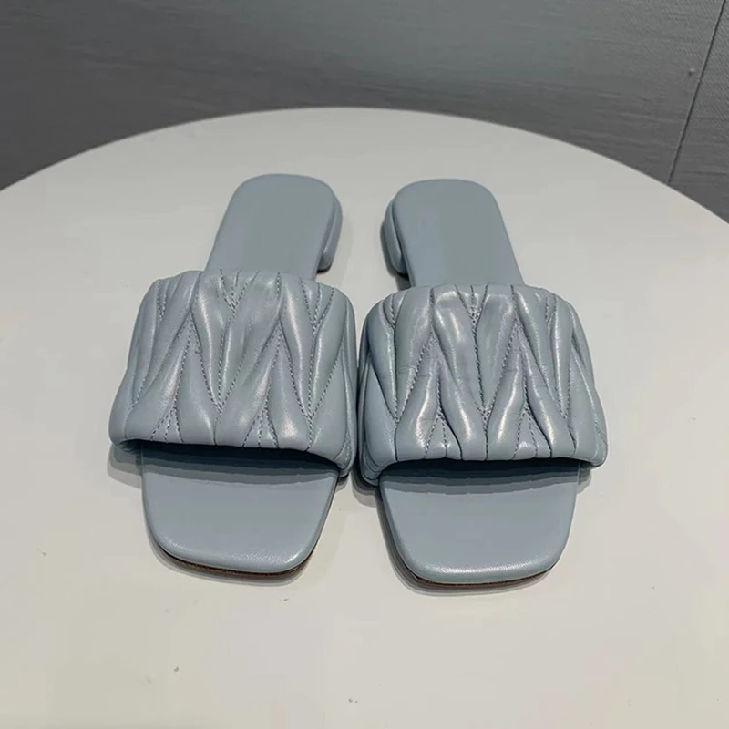 Summer Women's Slippers Fashion Pleated Skirt Sandals Flat Heels Outdoor Leisure Beach Slipper All Match Comfortable Sandals