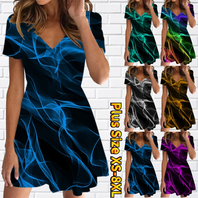 

Облегающая Юбка 2023, летнее сексуальное платье с V-образным вырезом, элегантная повседневная женская Юбка До Колена с принтом и коротким рука...