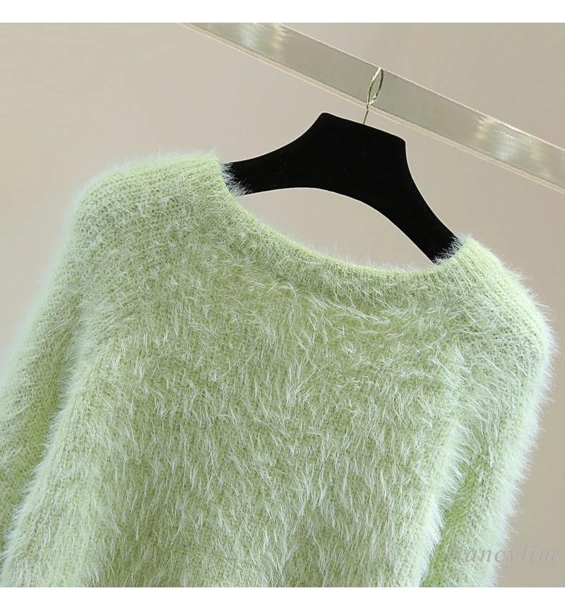 Вязаный кардиган из мохера на молнии женский зеленый свитер осень-зиму 2024 с