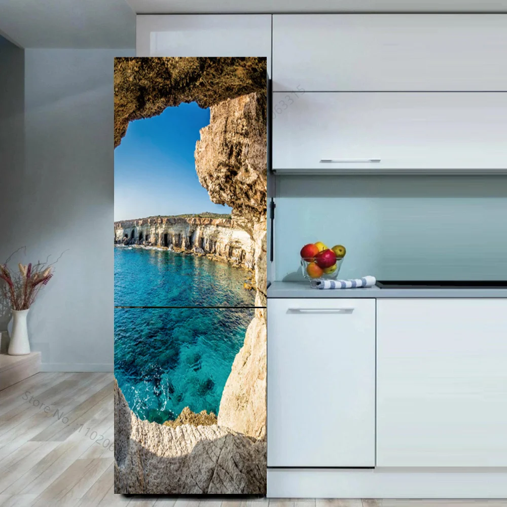 Приморская пляжная наклейка на холодильник дверь крышка ландшафт самоклеящиеся