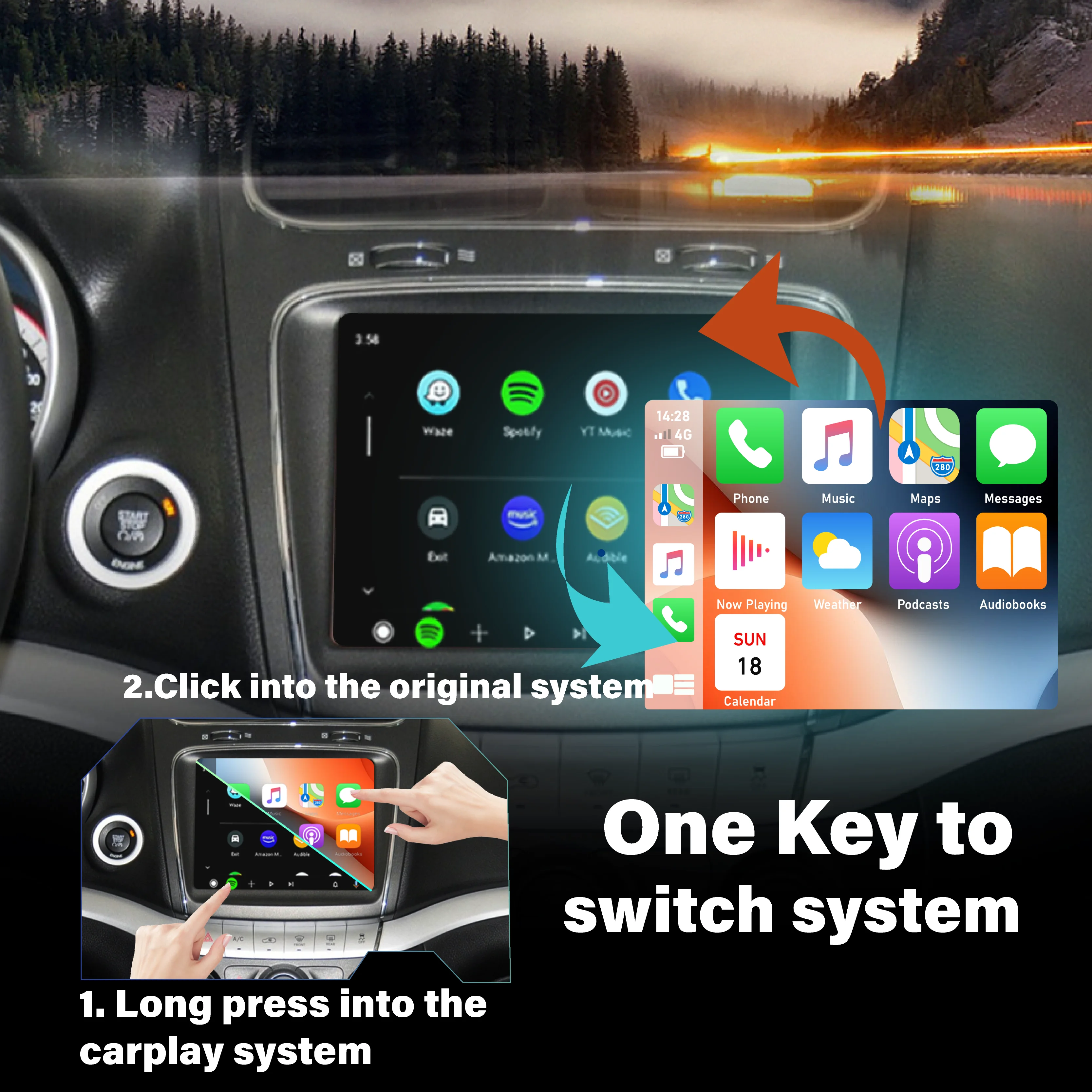 Фото Sinairyu беспроводной Apple CarPlay для Fiat Freemont 500 500X GRande Punto Panda 8,4 ''зеркало Android Auto AirPlay Модернизированная коробка №3