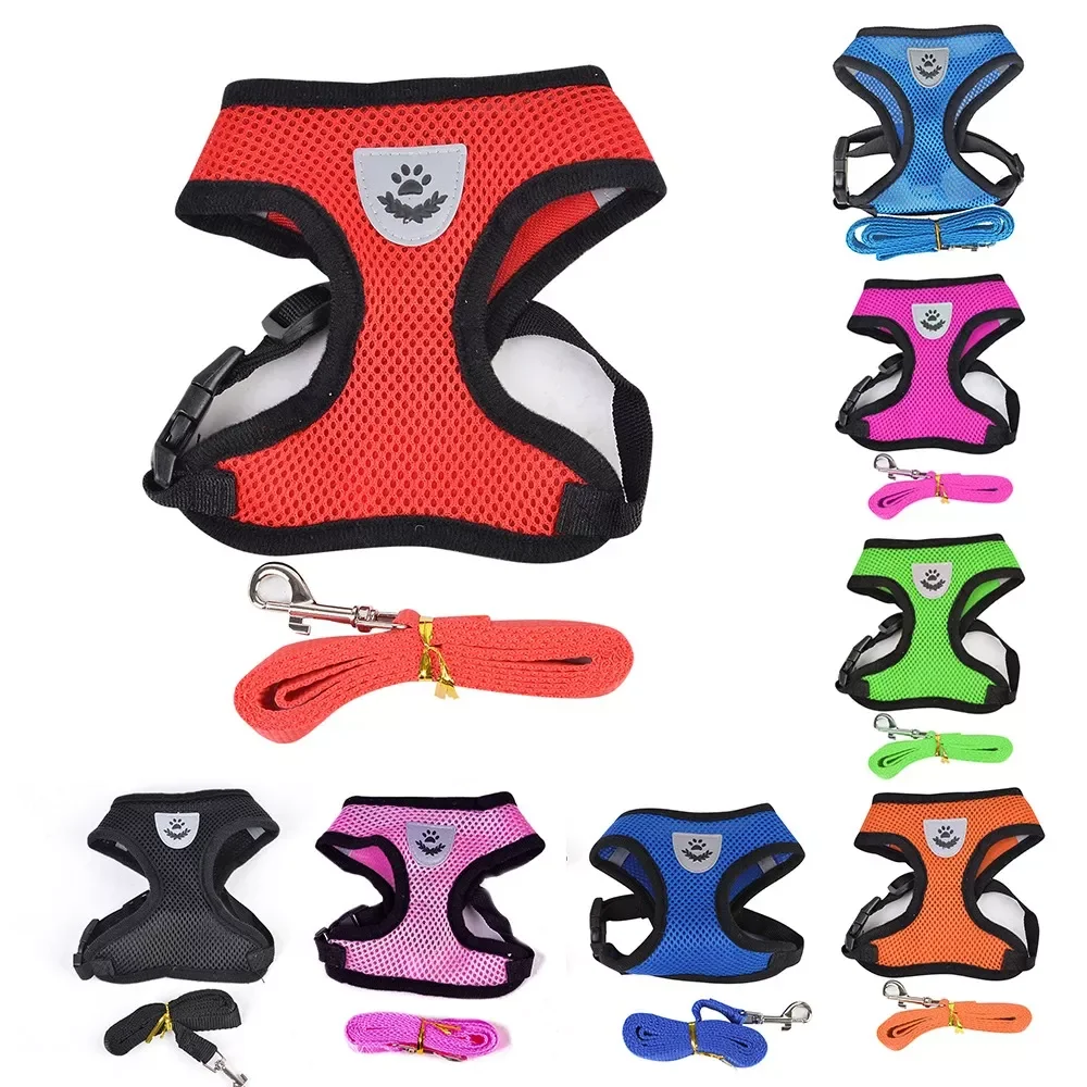 

New Cat Dog Harness Adjustable Vest Walking Lead Leash For Puppy Dogs Collar Polyester Mesh Harness For Small Medium Dog Cat Pet
