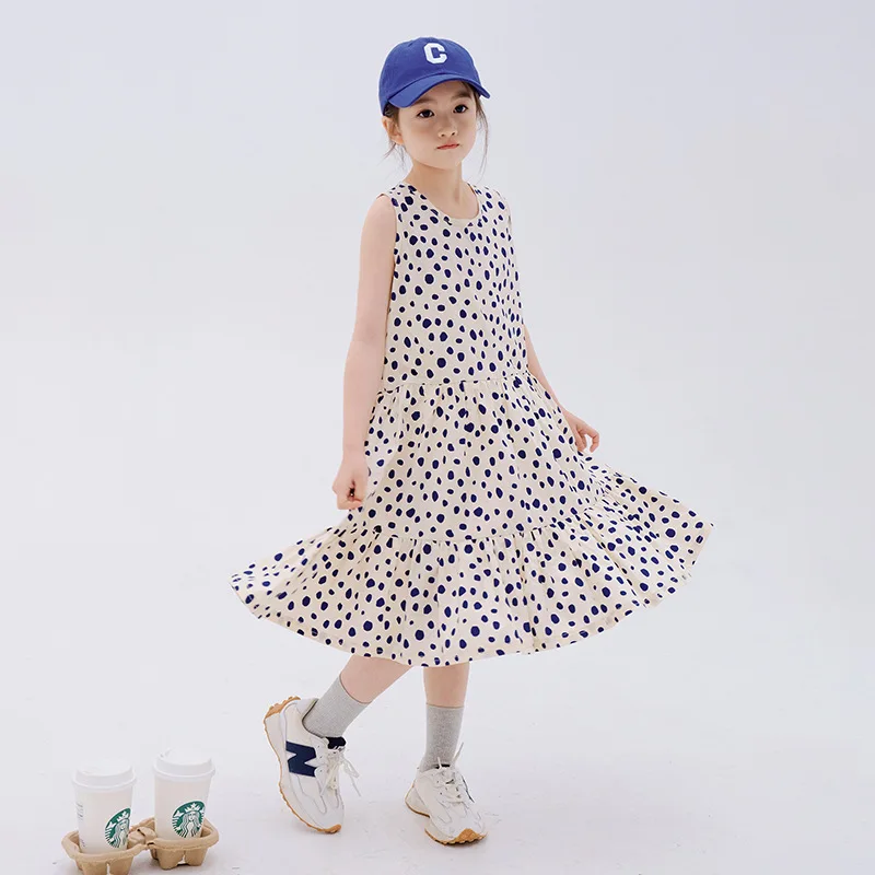 

Girls Sleeveless Dress Summer 2022 New Kids Fashionable Polka Dot Dresses Children Cotton Casual Clothing A049
