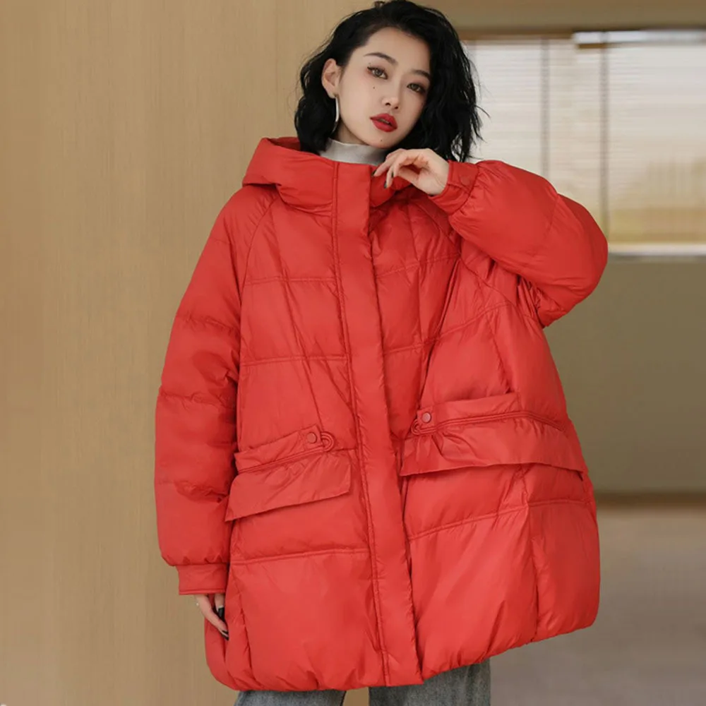 Корейский модный женский пуховик с капюшоном свободная куртка 2024 осень-зима