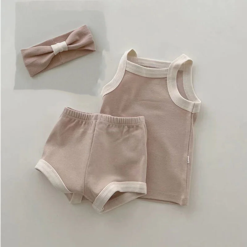 

Summer Baby Clothes Leisure Sling Set Baby Tank Top Shorts Hairband Two-piece Set Baby Clothes Newborn Boys Girls Baby Suit