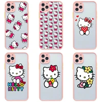 cute hello kitty phone case for iphone 13 12 11 pro max mini xs 8 7 plus x se 2020 xr light pink matte transparent cover