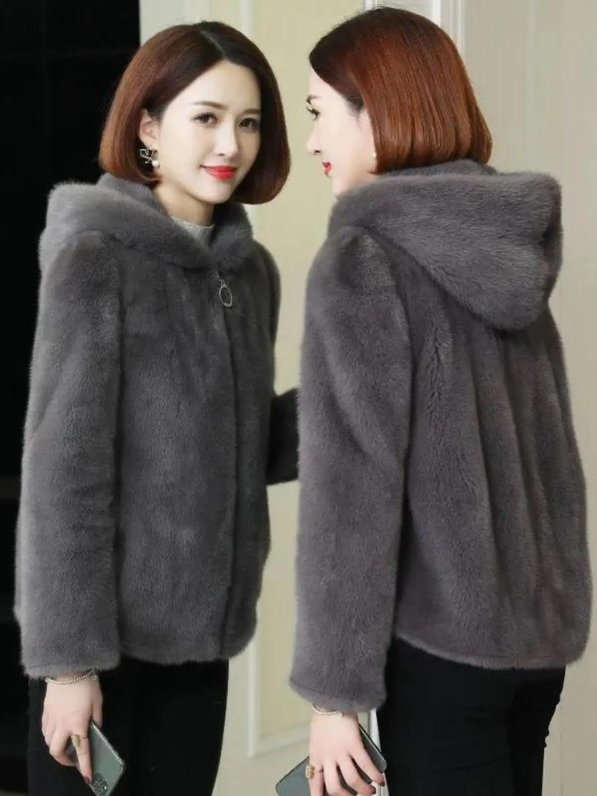 Double-sided Plush Polar Grain Hoodie Women Winter Plus size Cardigan Thickened Fleece-lined Warm Imitation Lamb