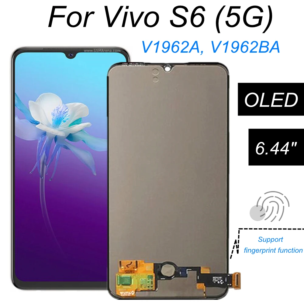 

OLED дисплей 6,44 дюйма для Vivo S6 5G V1962A V1962BA, Замена ЖК-дисплея