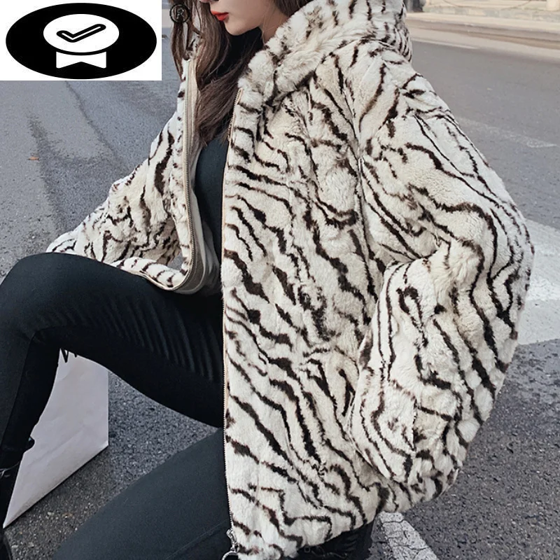 

Rex Rabbit Fur Real Coat Women Winter Jacket Women Clothing Fashion Korean Fur Jacket White Office Lady Hooded Fur Jackets Zm658