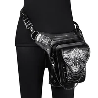 leather waist bag new steampunk skull chain motorcycle bag ladies shoulder messenger bag mobile phone waist bag men