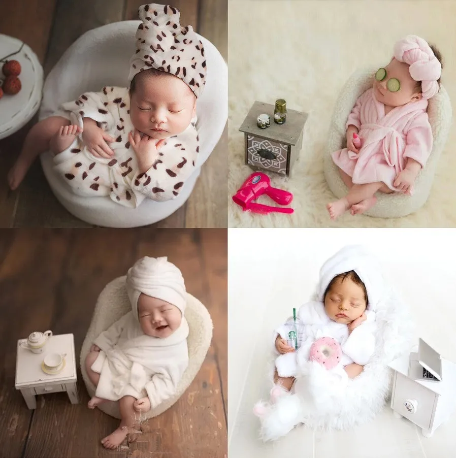 Baby Newborn Photography Props Bathrobes Baby Boy Girl Costume Shooting Photo Prop Shower Set  Baby Photoshoot Outfit