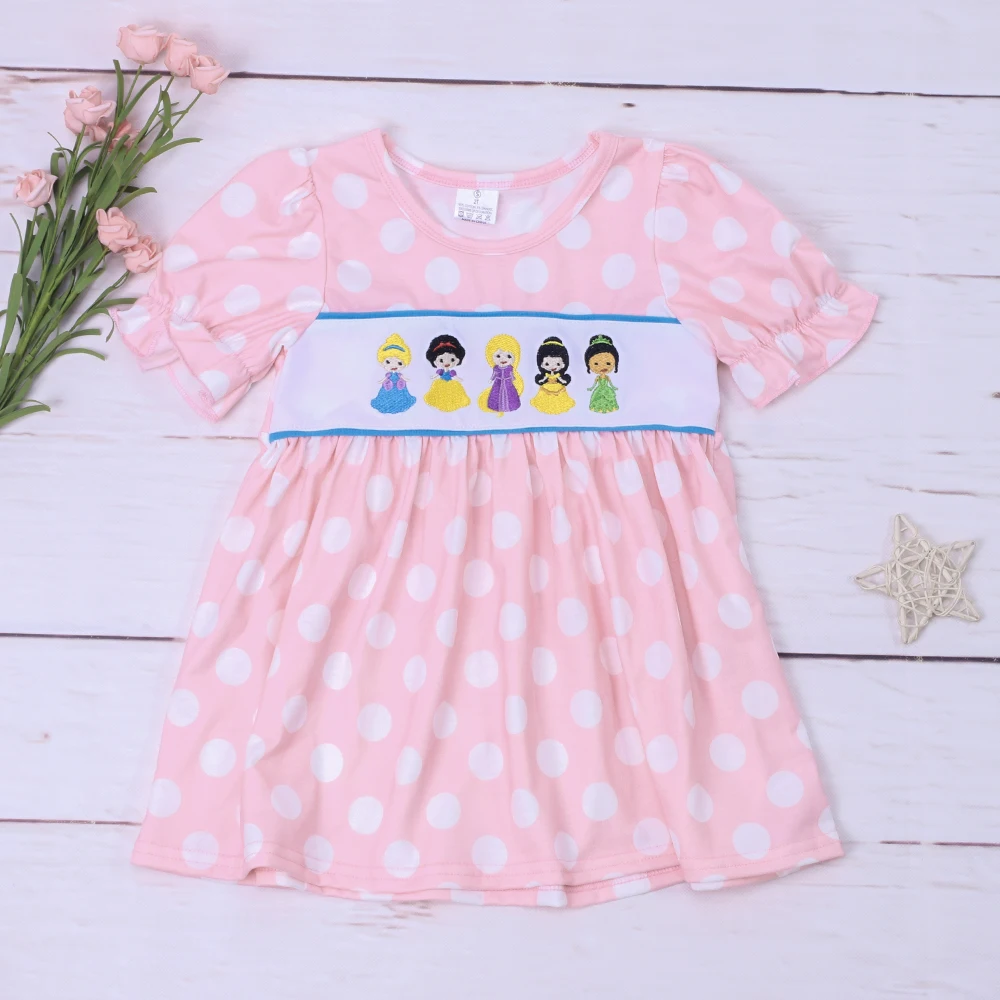 

Baby Girls Princess Dress One Piece Bow Clothes Embroidery Bodysuit Sweet Skirt Pink Dots Outfits 1-8T Toddler Girl Clothing