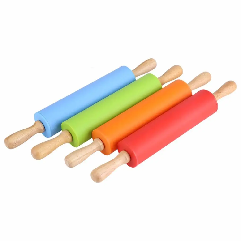 Антипригарная силиконовая скалка для помадки 3 размера деревянная ручка бара