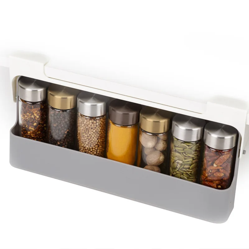 kitchen spice organizer self adhesive punch free seasoning bottle storage rack household cabinet hanging spice storage holder free global shipping