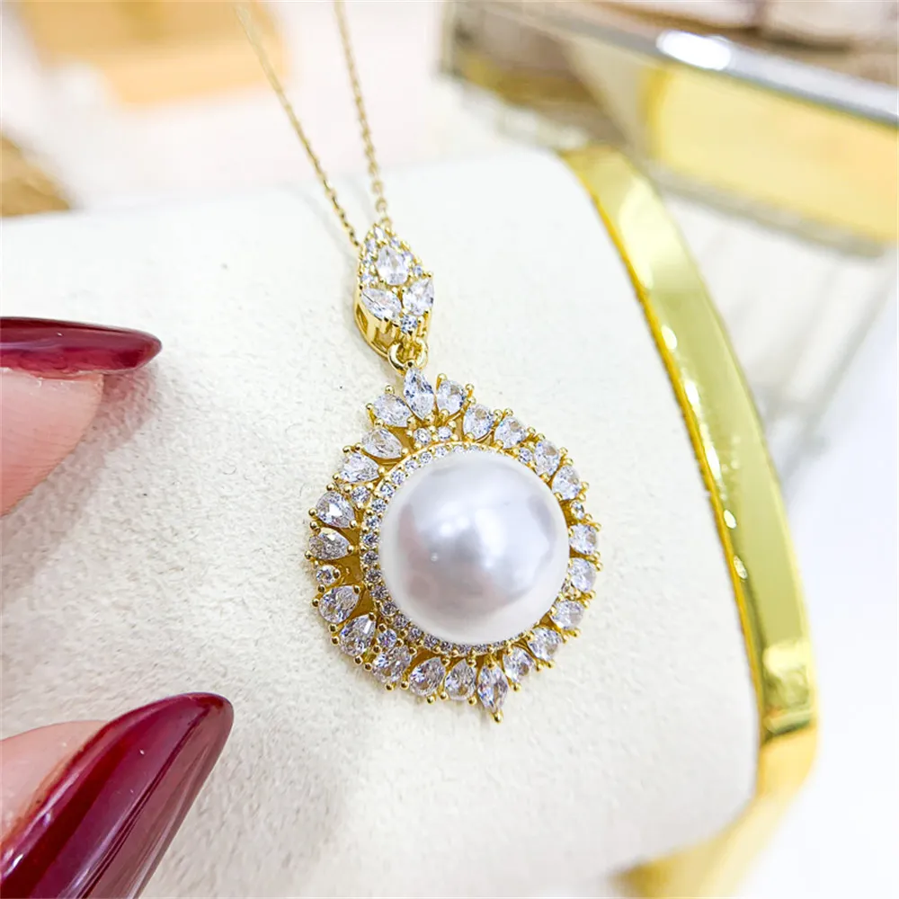 

DIY Pearl Mini S925 Sterling Silver Pendant with Empty Holder Gold Silver Necklace Pendant with 11-12mm Beads
