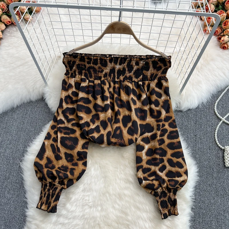 

Женская блузка без бретелек, с леопардовым принтом