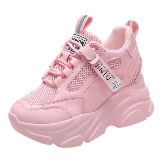 

Брендовые весенние дышащие сетчатые кроссовки 2023, спортивная обувь со скрытым увеличением, Женская Повседневная массивная обувь на танкет...