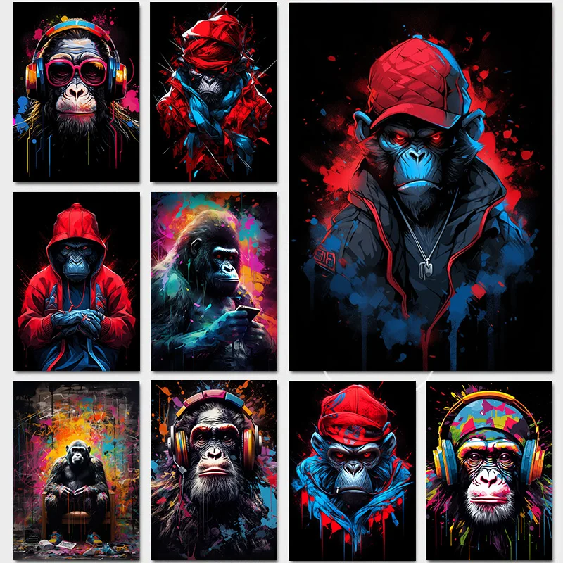 1 шт. Картина на холсте абстрактное искусство черный фон наушники и шляпа в