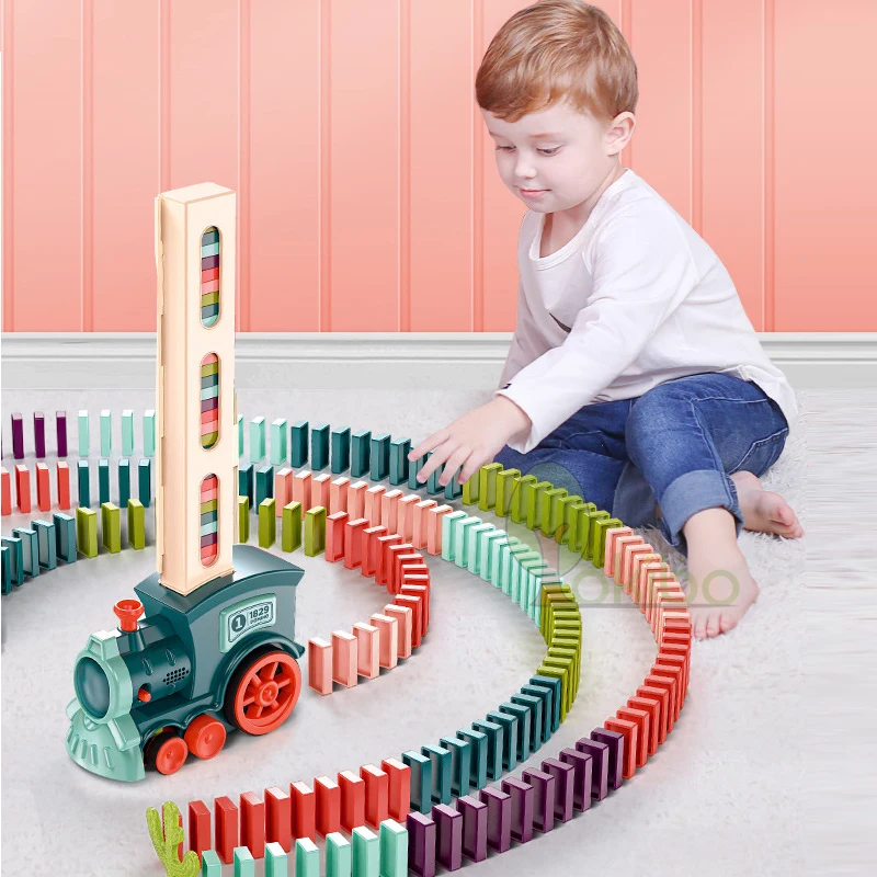 240/300/360pc Kids Domino Train Car Set Sound Light Automatic Laying Domino Brick Colorful Dominoes Blocks Game Educational Toys