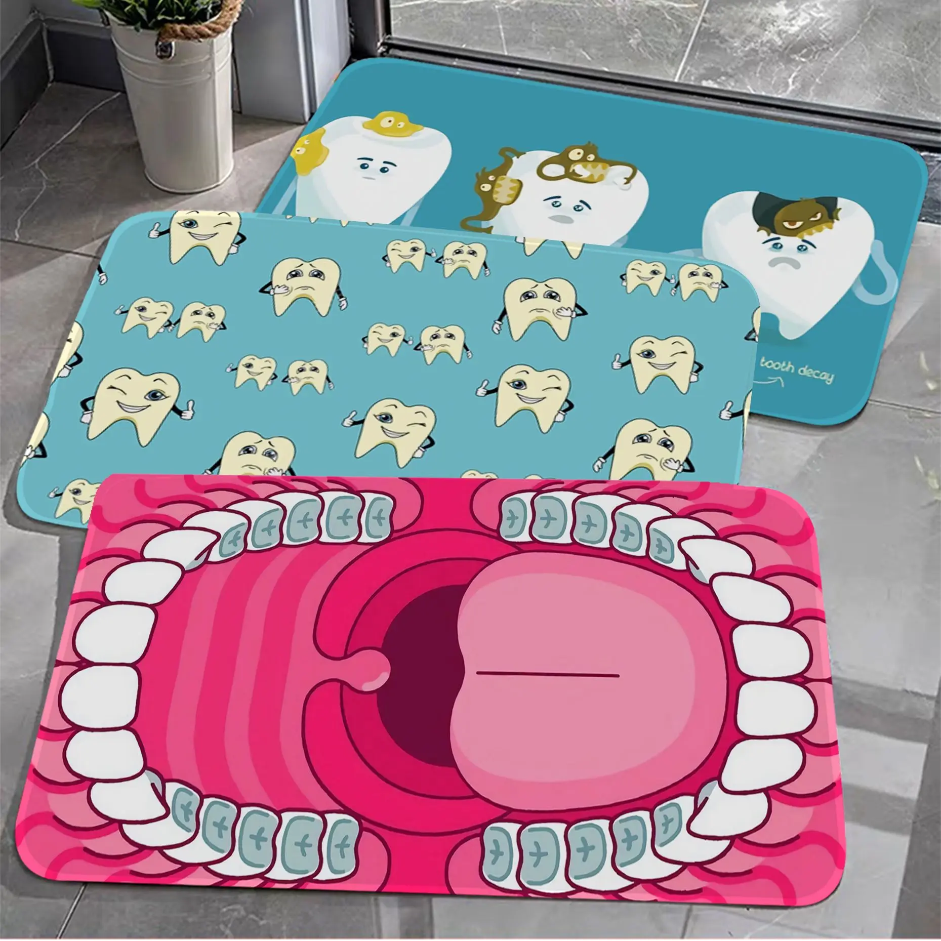 

Cartoon Cute Teeth Bathroom Mat Nordic Style Bedroom Living Room Doormat Home Balcony Anti-Slip Bedside Mats