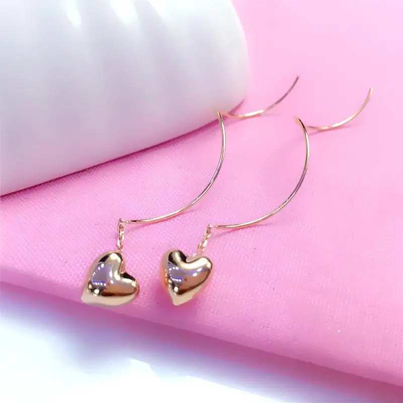 

Женские длинные серьги из розового золота 585 пробы, с глянцевым покрытием в форме сердца