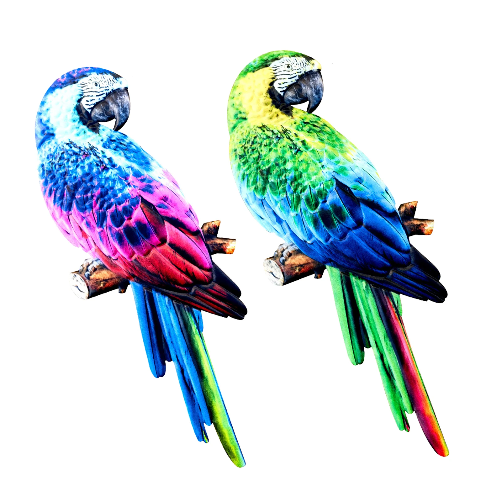 

2pcs 3D Wall Hanging Indoor Outdoor Durable Living Room Cute Metal Art Animal Sculpture Parrot Ornament Garden Decor Yard Stakes