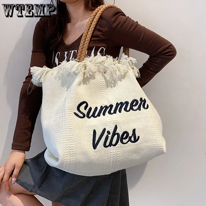 Bag for Women Designer Fashion Tassel Canvas Shoulder Bag Large Capacity Tote Bags Ladys High Quality Brand Totes Travel Bolso