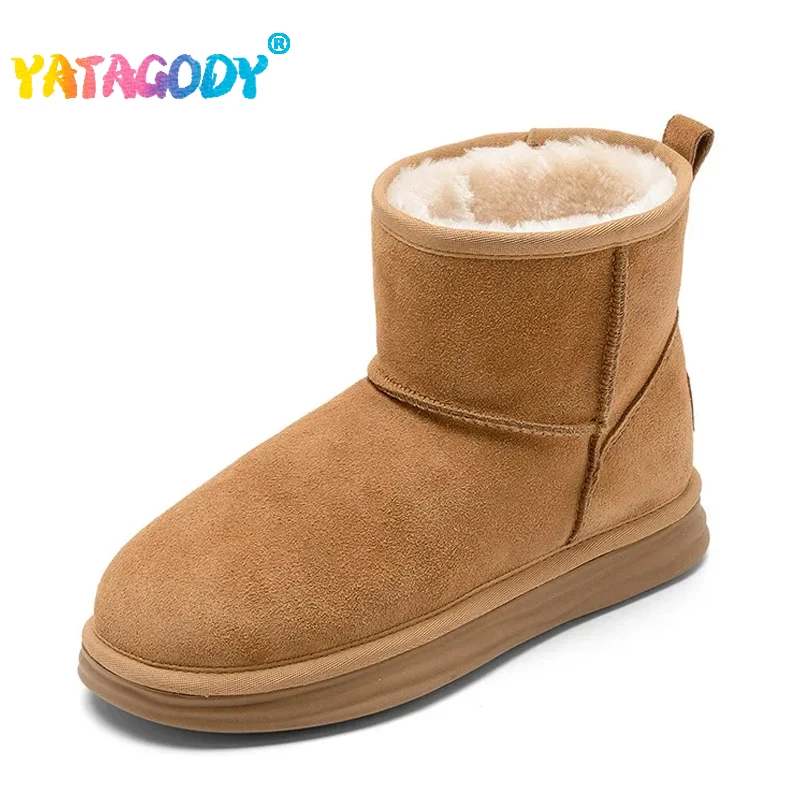 

Женские ботинки на меху YATAGODY, зимние теплые ботинки из натуральной кожи на плоской подошве, Размеры 35-40