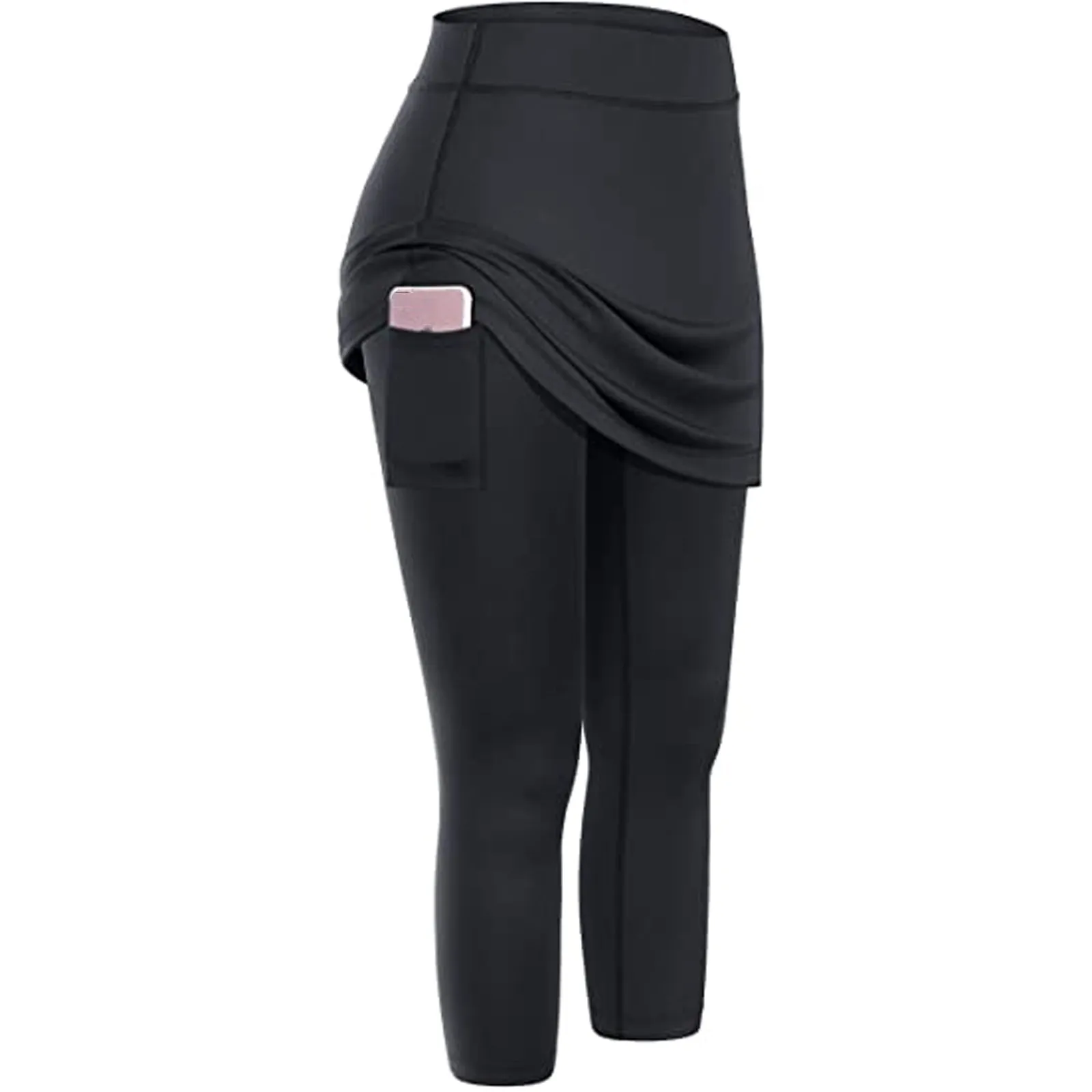 

Sports Leggings Women Tennis Skirted Capris With Pockets Elastic Sports Trousers Female Solid Butt Lifting Homewear Bottoms