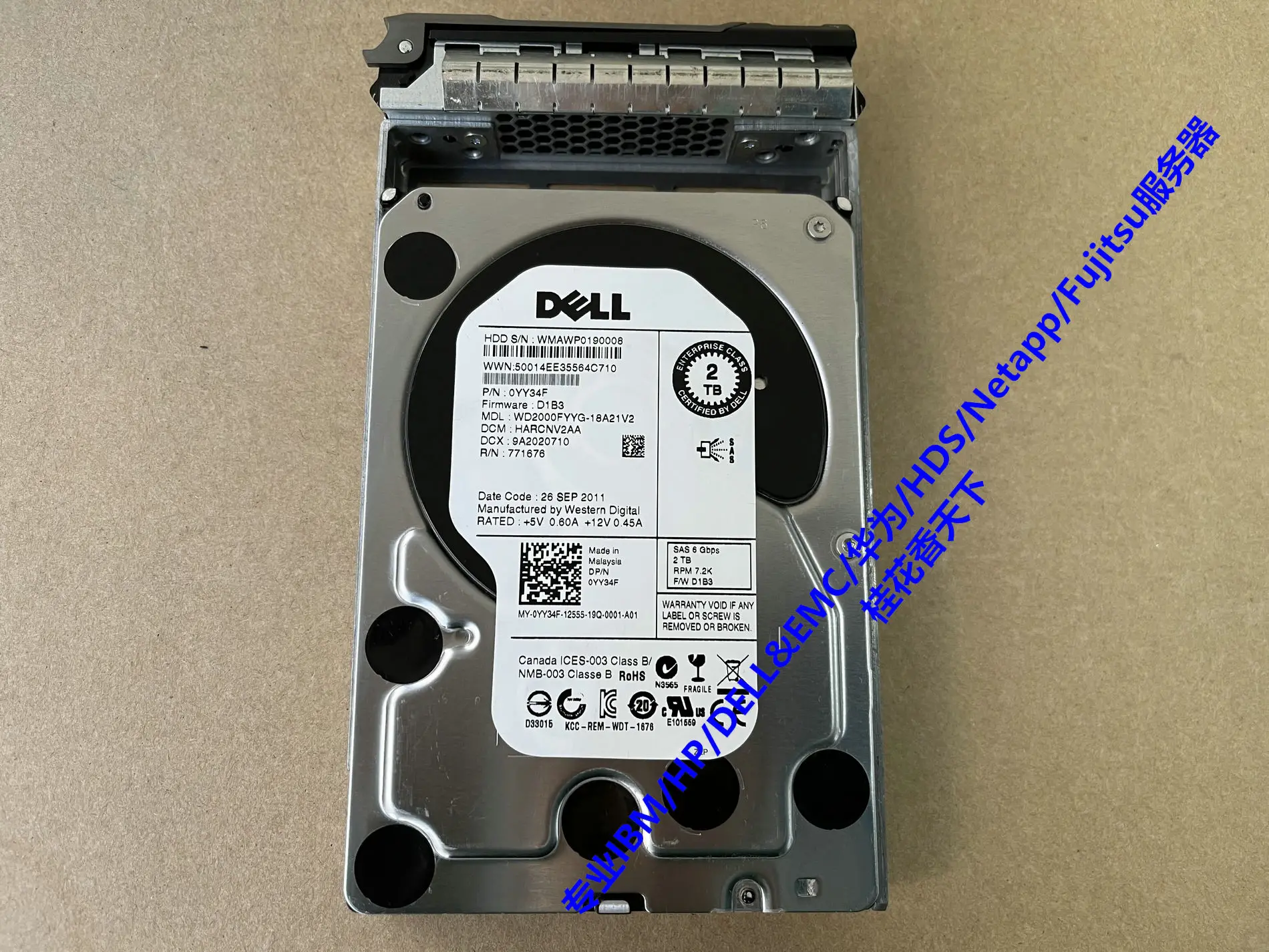 

Dell/Dell 0YY34F 2TB 7.2K SAS 6G 3.5 inch 037MGT server hard drive