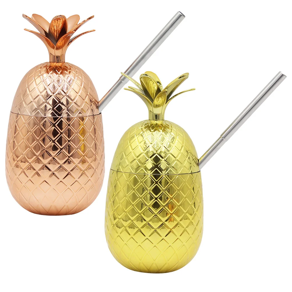 

2 Sets Pineapple Sippy Cup Stainless Steel Straw Drinking Funny Cocktail Party Cups Water Leaf