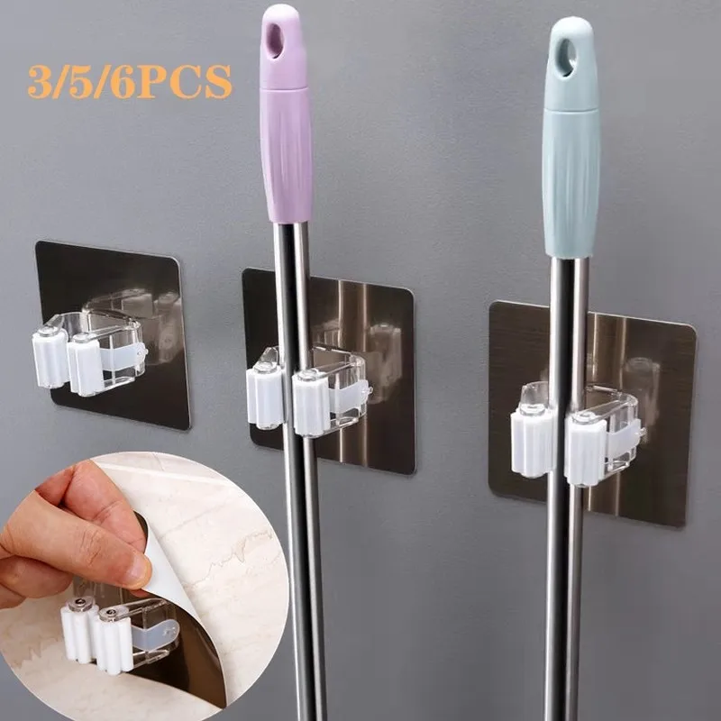 

1/3/5 Pieces Suction Cup Mop Holder Free Punch Mop Clip Hanging Mop Broom Holder Mop Kitchen Bathroom Powerful Hook