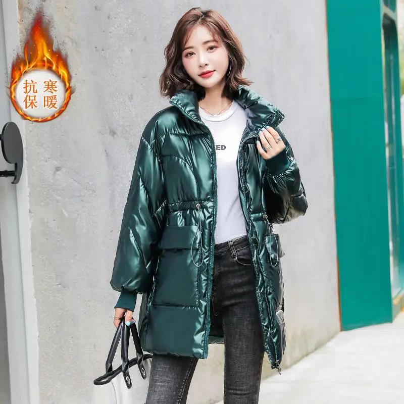 2022 Winter New Bright Surface Wash-free Down Padded Jacket Women's Mid-length Fashion Loose Waist Coat Thick Warm Down Jacket