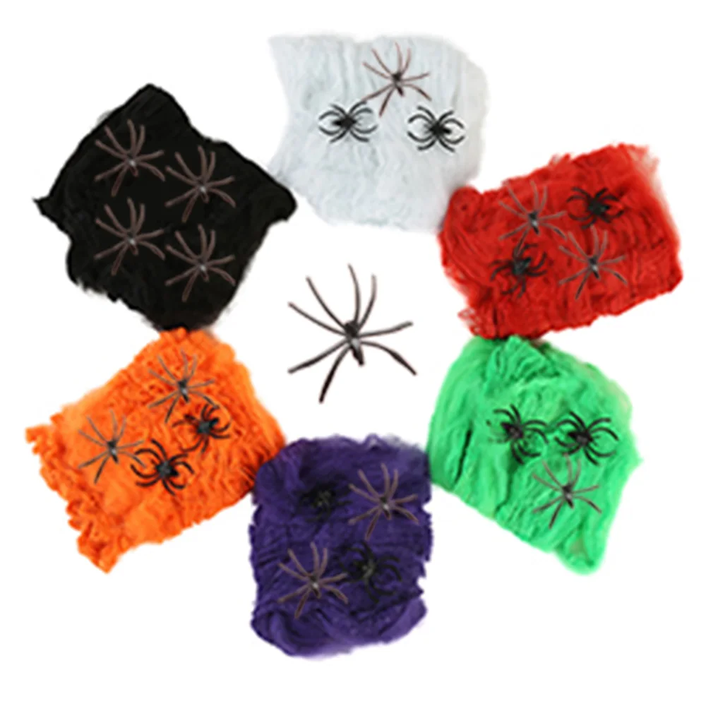 

13 pcs Halloween Haunted House Bar Party Decoration Cobweb Spider With A small Spider Colored Cotton Spooky Stretchy Spider Web