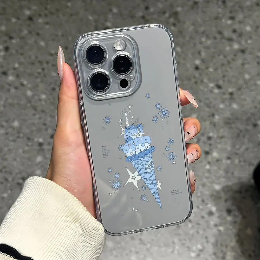 Фото Силиконовый чехол для телефона Blue Cherry Ice Cream для IPhone 17 16 15 14 13 12 11 Pro Xs Max Air Mini 7 8 6 6s Plus SE 2020 2022 Cover №4