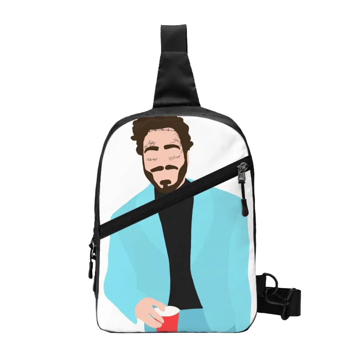 Post Malone Digital Illustration Crossbody Bag smile drink rapper kind music  Chest Bags Casual Business Streetwear Small Bag