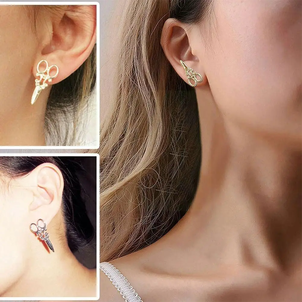 

Mini Scissors Ear Studs Earrings For Women Fancy Jewelry Charm Punk Earrings Jewelry Gift Gold Tone V5l1