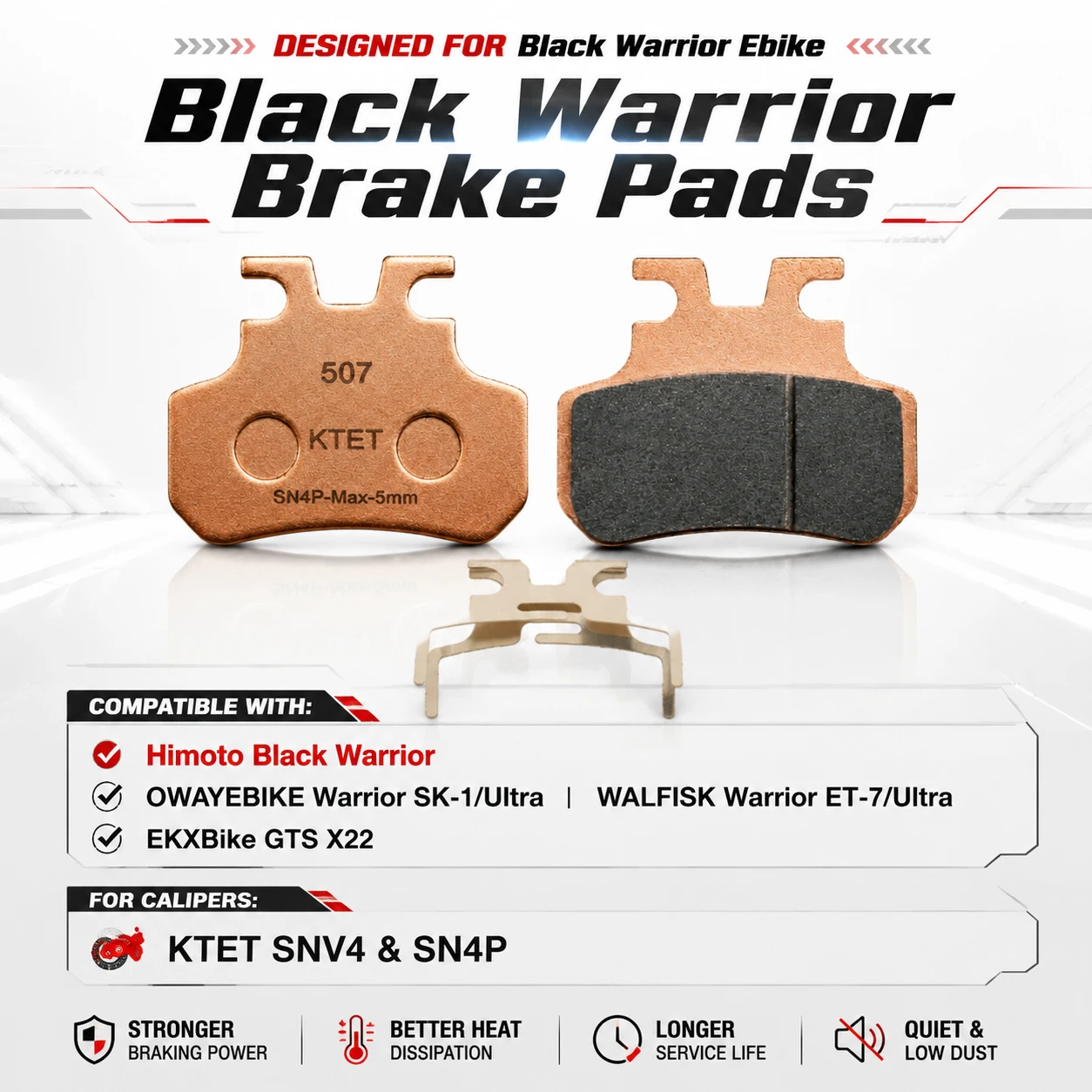 Тормозные колодки Black Warrior, полуметаллические, внедорожные, для WALFISK ET-7, ET-7 Ultra, EKXBike, GTS X22, KTET, SN-V4, XD-SN-4P, гидравлические (art.: 3920dbf243124) - 3920dbf243124