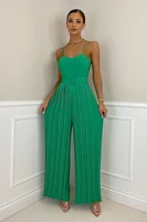 summer casual suspenders long jumpsuit women fashion solid sleeveless sashes pleated wide leg jumpsuit women