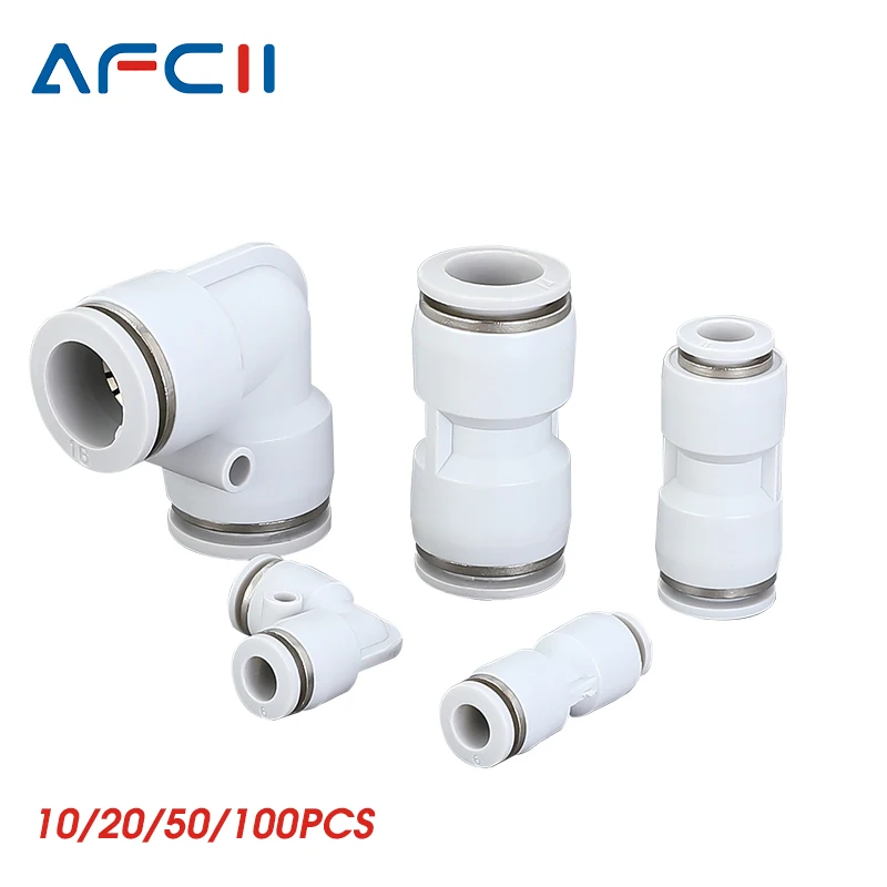 

10/20/50/100pcs Better Quality PU PV White Pneumatic Fittings Air Pipe Couplings 4-16mm Plastic Hose Quick Connector