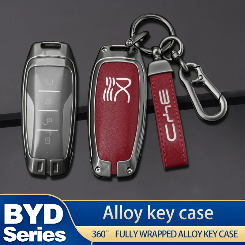 

Zinc Alloy Car Key Case Full Cover Key Bag Shell Holder Protector Fob For BYD Han Ev Dmi 2020 2021 Auto Key Decoration Accessory