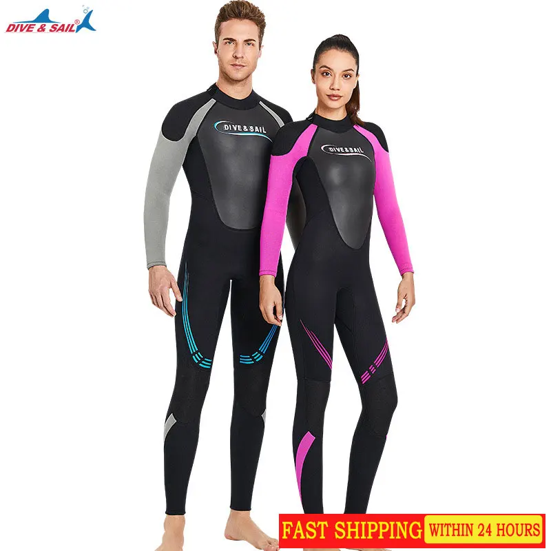 3MM chloroprene rubber  wetsuit men's warm long-sleeved one-piece diving suit women's anti-cold surfing snorkeling winter swimsu