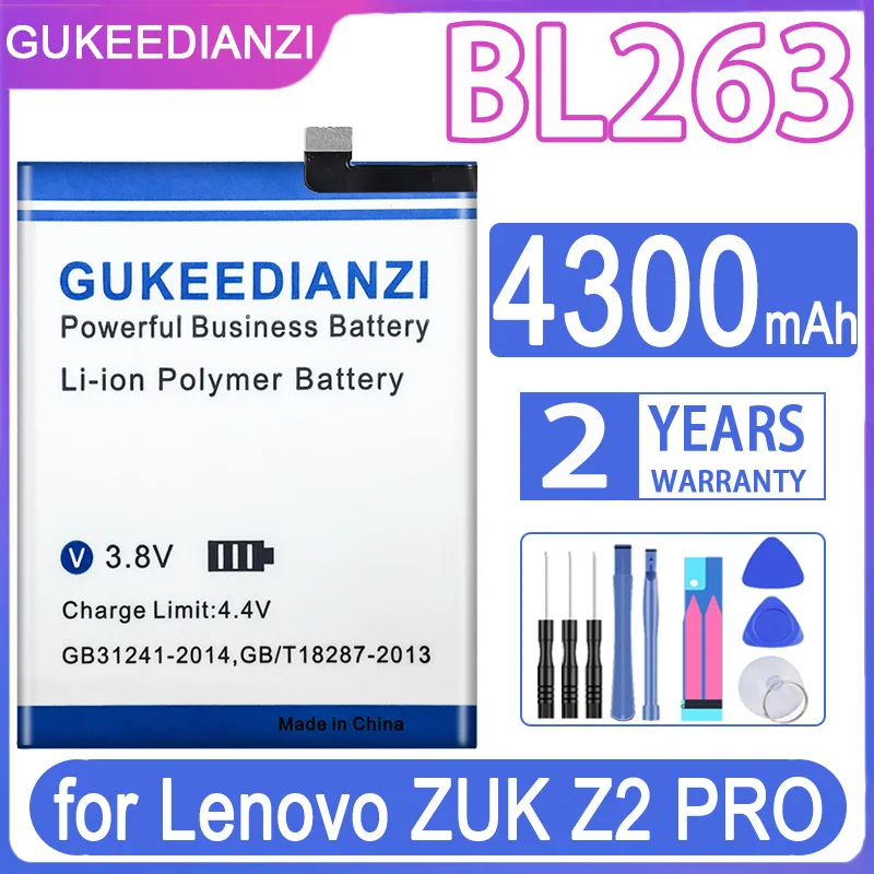 

GUKEEDIANZI 4300mAh BL263 BL 263 Battery For Lenovo ZUK Z2 Pro Z2Pro Z2121 Mobile Phone Replacement Batteries + Free Tools