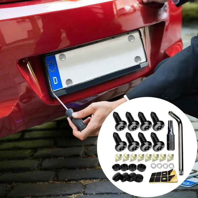 Комплект винтов для номерного знака черные чехлы крепежные застежки нержавеющие