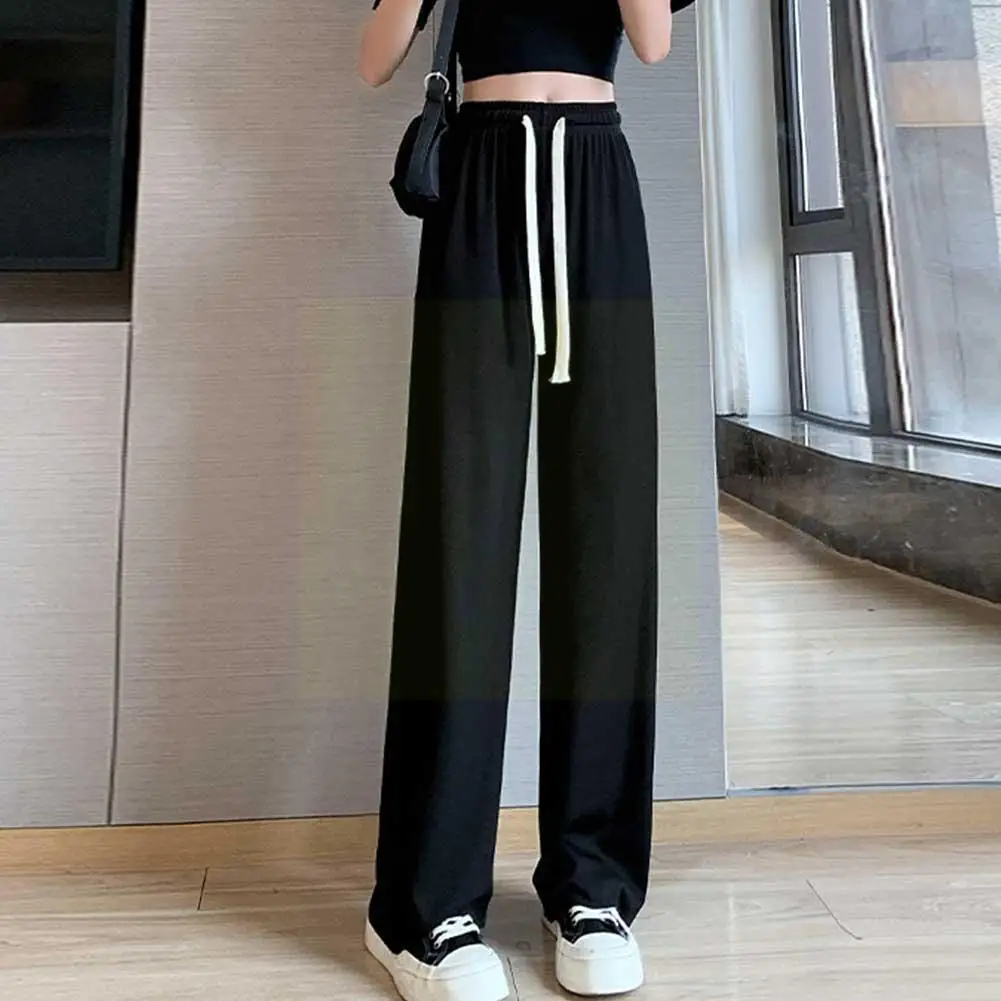 

Women's Pants Ladies Ice Silk Light Wide Leg Trousers Color High Loose Wild Girls Pants Casual Full-lenth Waist Strai Z1r8
