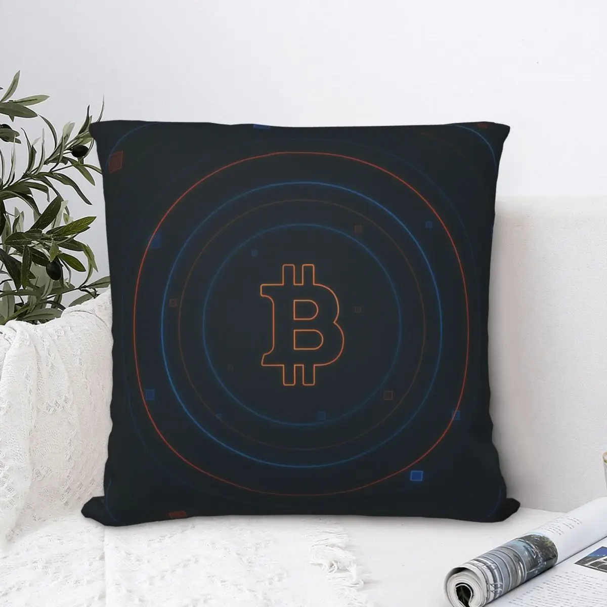 

Circle Hug Pillowcase Bitcoin Virtual Encrypted Digital Currency Backpack Cushion Livingroom DIY Printed Chair Coussin Covers
