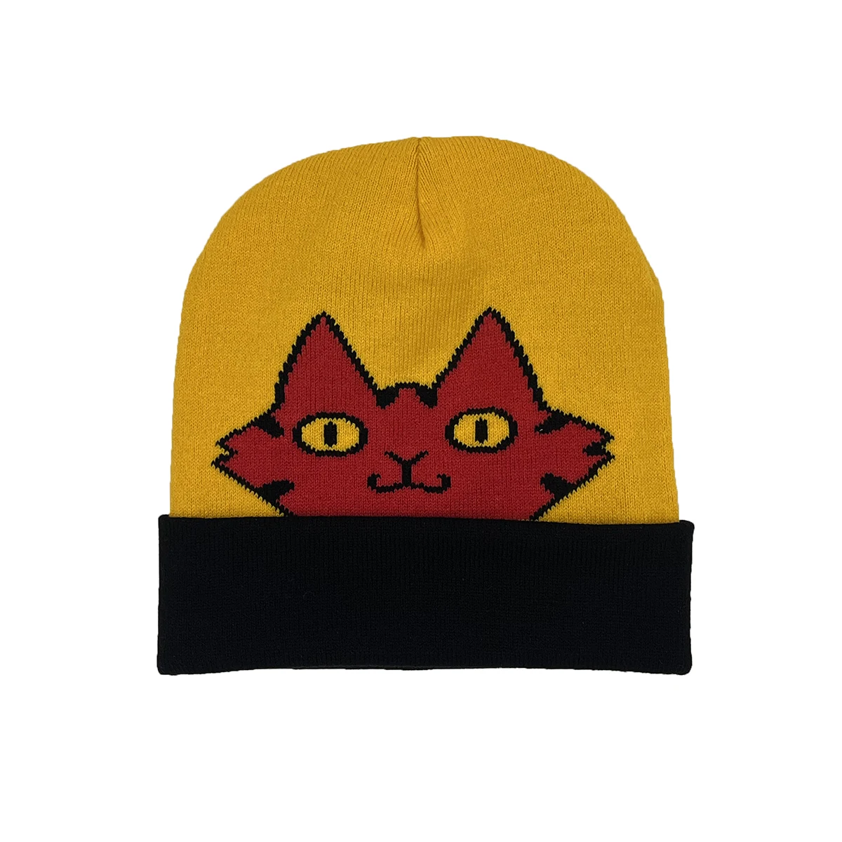 Модная жаккардовая вязаная шапка с милым черным котом зимняя теплая спортивная