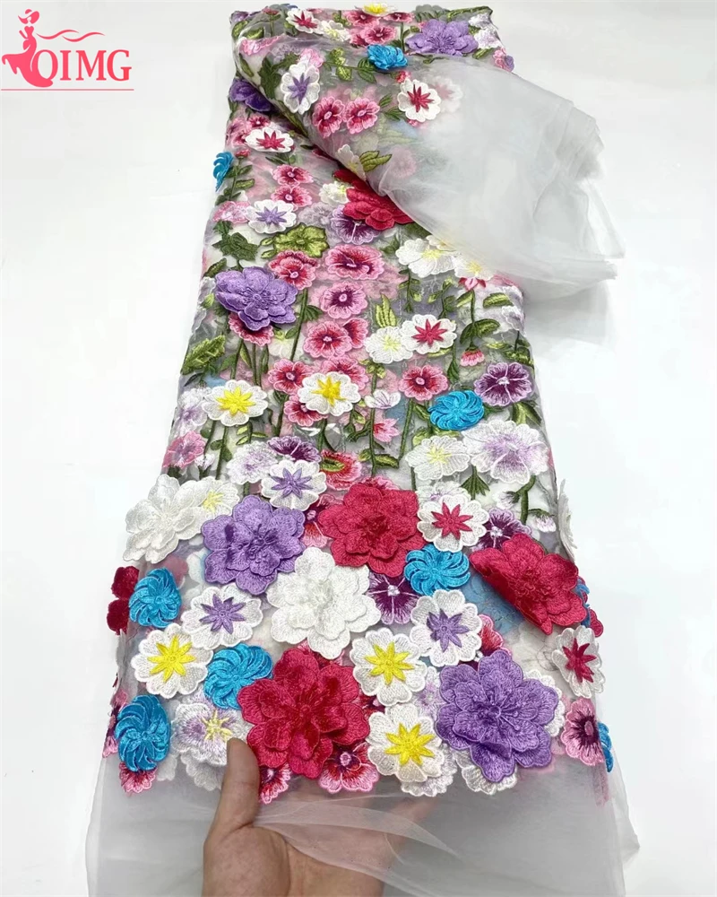 OIMG Роскошная 3D Цветочная Кружевная Ткань 5 ярдов Дубай Тюль кружевная ткань