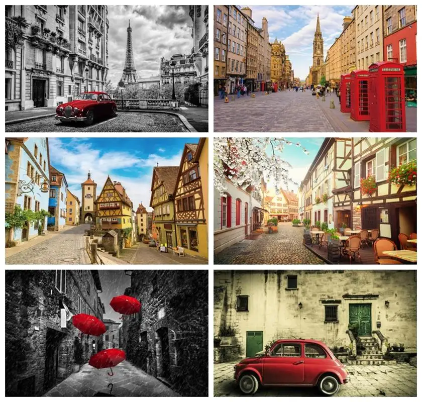 

Laeacco городские здания башня красный автомобиль фотографии фоны для взрослых искусство портрет цифровой индивидуальный фон для фотостудии