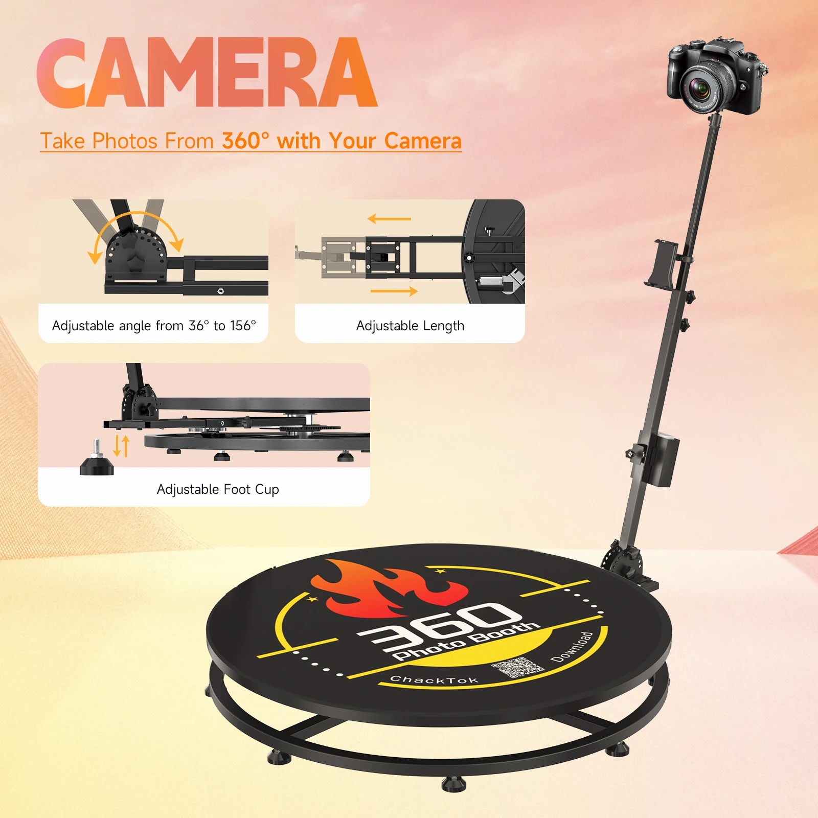 Фото Фотобудка MWE USA Stock Chacktok 360, 68/80/100 см, готовая к доставке, быстрая машина, поддерживает управление мобильным телефоном №3